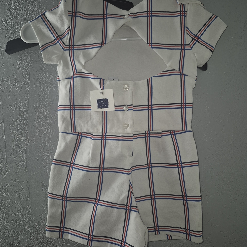 Janie and Jack Navy and Red Checkered Romper